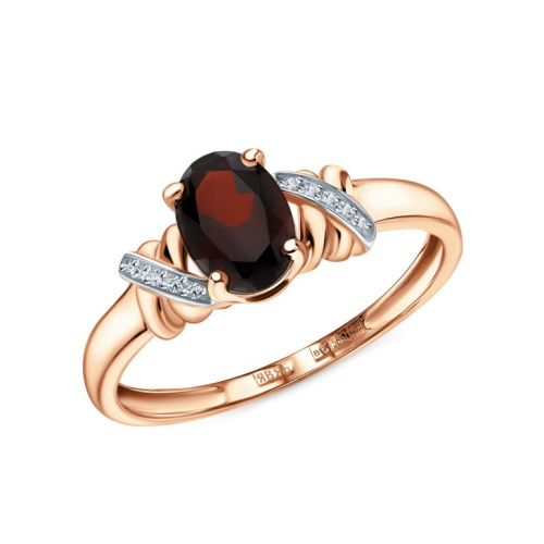 Золотое кольцо с бриллиантами природными и гранатами природными