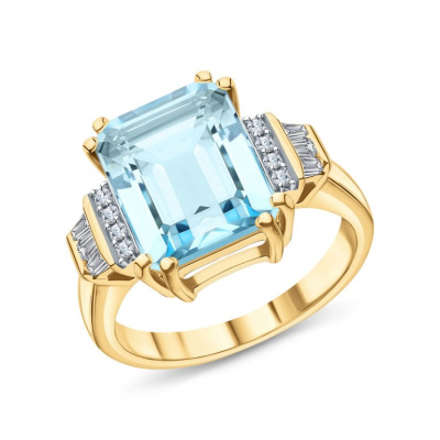 Серебряное кольцо с фианитами и топазами природными