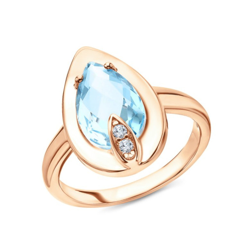 Серебряное кольцо с фианитами и топазами природными