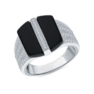 Серебряное кольцо с фианитами и агатами природными