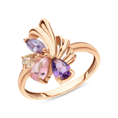 Серебряное кольцо с фианитами и аметистами природными