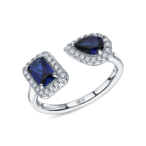 Серебряное кольцо с фианитами и корундом