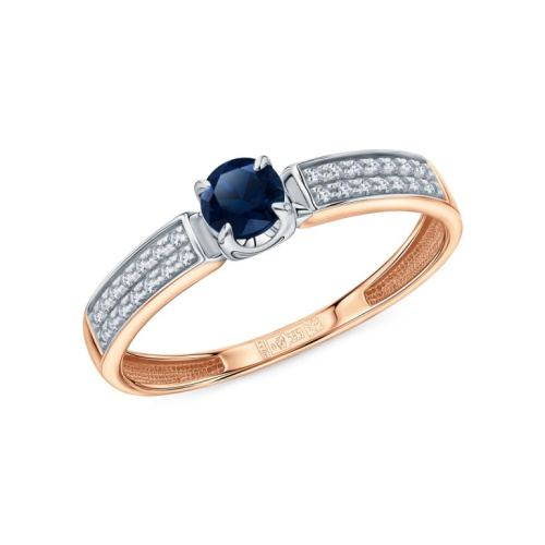 Золотое кольцо с бриллиантами природными и сапфирами природными