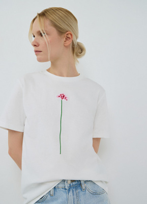 Футболка с цветочной вышивкой, Белый
