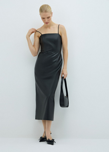Платье-бюстье макси из искусственной кожи, Черный