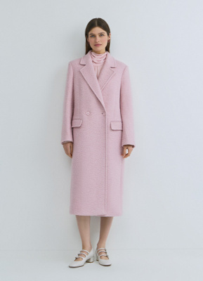 Длинное двубортное пальто из шерсти, Розовый