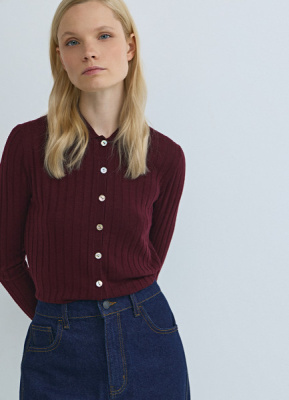 Кардиган в рубчик с шерстью, Фиолетовый