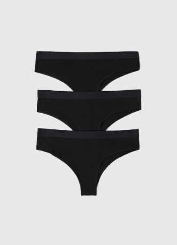 Трусы-бразилиана с мягкой резинкой, 3 шт., Черный