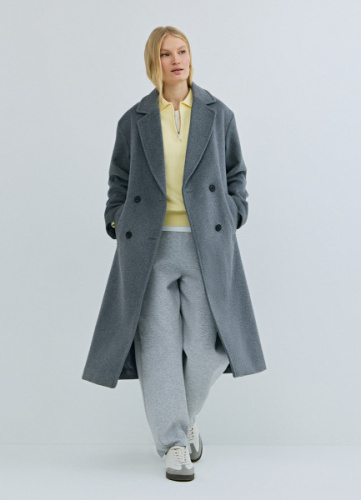 Длинное двубортное пальто из шерсти, Серый