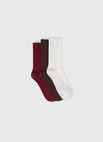 Носки в рубчик, 3 пары, Белый