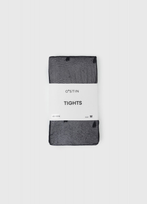 Колготки с узором в виде сердечек, 40 DEN, Черный