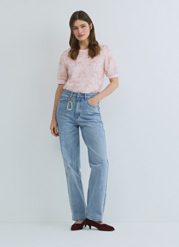 Прямые джинсы с брелоком, Голубой