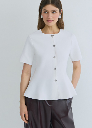 Кардиган с баской и фигурными пуговицами, Белый