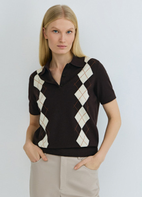 Джемпер поло с ромбами, Коричневый