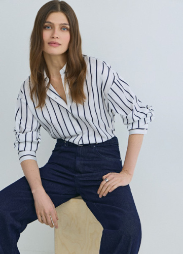 Блузка из сатина, Синий