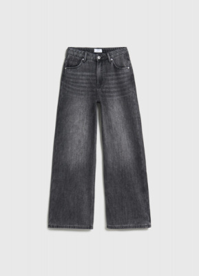 Утеплённые широкие джинсы с эффектом стирки для девочек, Серый