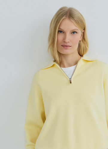 Джемпер с воротником поло на молнии, Желтый