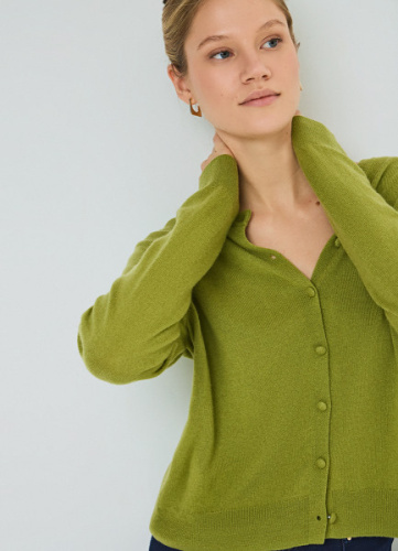 Укороченный кардиган на пуговицах с кашемиром, Зеленый