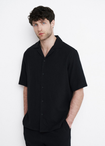 Рубашка из муслина с коротким рукавом, Черный