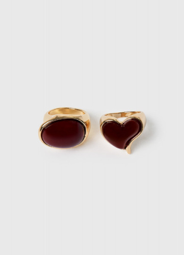 Кольцо с искусственным камнем, 2 шт., Золотой