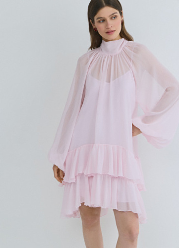 Платье мини с рюшами, Розовый