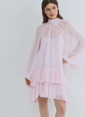 Платье мини с рюшами, Розовый