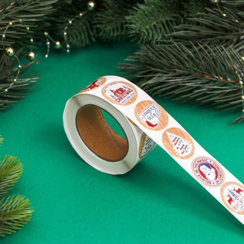 Наклейки в рулоне "Деревяный стиль", 500 шт, 2,5 х 2,5 см