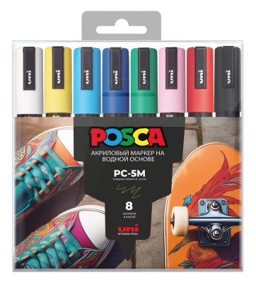 Набор маркеров POSCA PC-5M Стандартные цвета, 8 шт