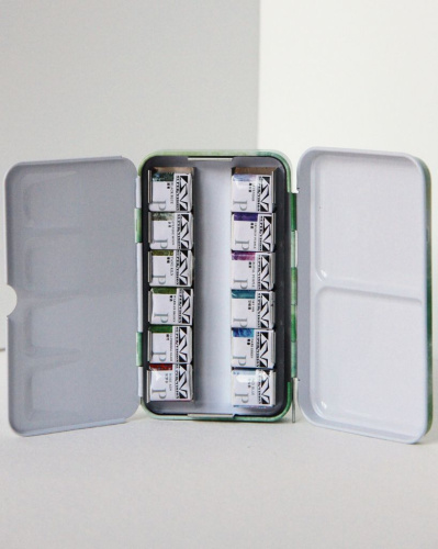 Набор акварели Super Vision с грануляцией "Layered" 12 цв в кюветах в металлической коробке