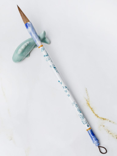 Кисть для каллиграфии волк, с бело-голубым рисунком №12