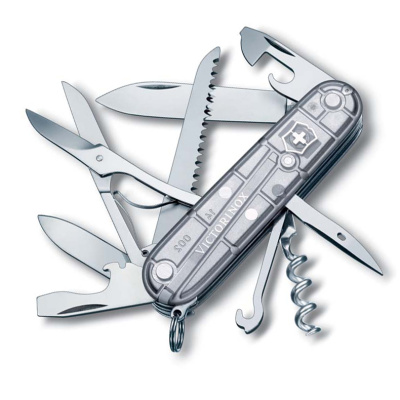Нож перочинный Victorinox Huntsman, сталь X55CrMo14, рукоять Cellidor®, серый, 15 функций, 91мм