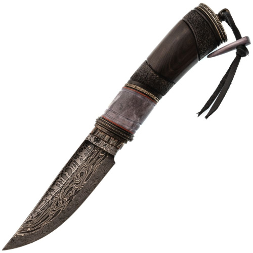 Авторский нож Сварог, сталь мозаичный дамаск, подарочная шкатулка