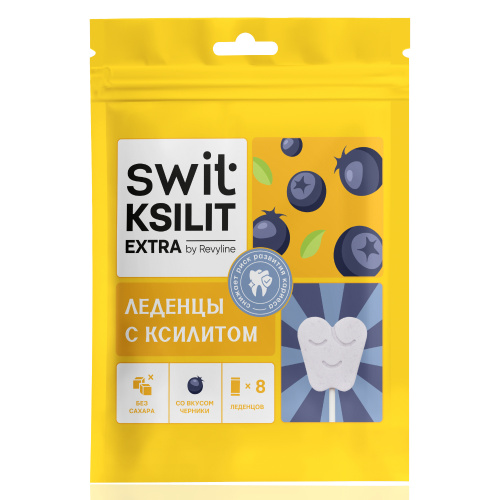 Леденцы на палочке Swit by Revyline Ksilit Extra Черника, 8 шт.