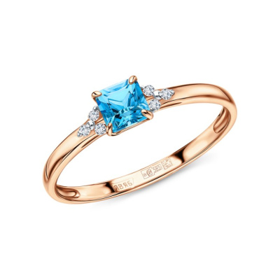 Золотое кольцо с бриллиантами природными и топазами природными