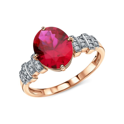 Золотое кольцо с бриллиантами природными и рубином выращенным