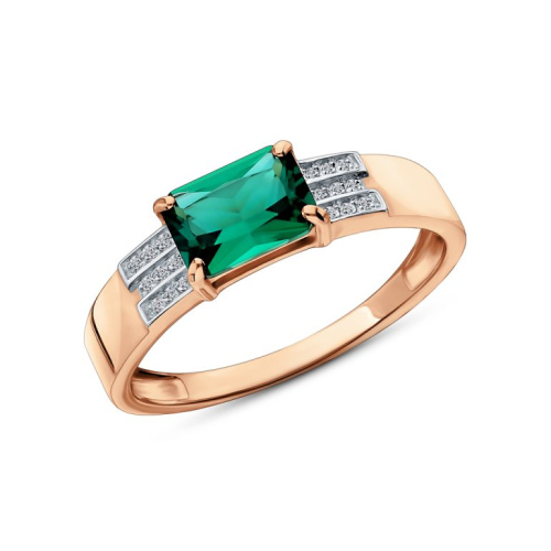 Золотое кольцо с бриллиантами природными и изумрудами выращенными