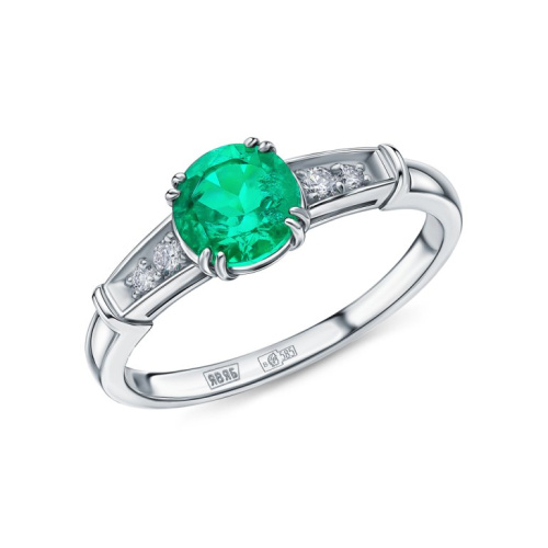 Золотое кольцо с бриллиантами выращенными и изумрудом выращенным