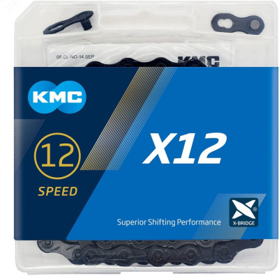 Цепь KMC X12 Blacktech 12 скоростей, замок (черный 126 звеньев)