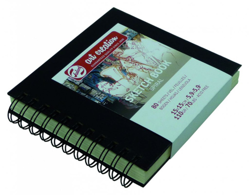 Блокнот для зарисовок на спирали Art Creation 15х15 см 80 л 110 г, твердая обложка, черный