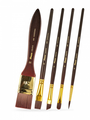 Набор кистей бордовая синтетика Pinax "CREATIVE" АССОРТИ с флейцем 5 шт