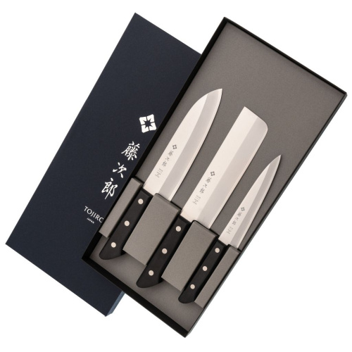 Набор из 3-х кухонных ножей Tojiro Western Knife TBS-300, сталь VG-10, рукоять дерево, черный