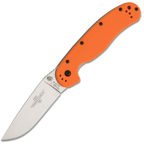 Нож складной Ontario RAT-1, сталь AUS-8, Satin, рукоять термопластик GRN, orange