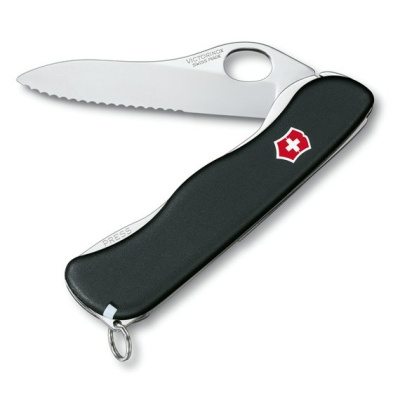 Нож перочинный Victorinox Sentinel One Hand, сталь X50CrMoV15 серрейтор, рукоять нейлон, черный