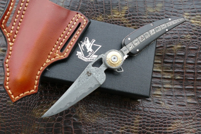 Складной нож Steelclaw Перо, стальVG-10/дамаск, рукоять эбеновое дерево