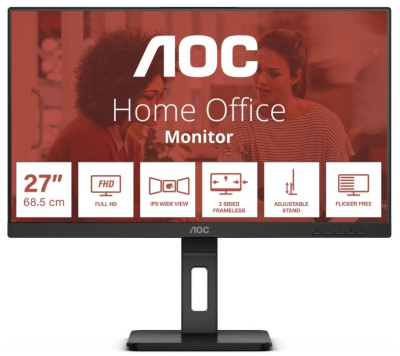 Монитор 27" AOC 27E3QAF IPS, 1920x1080, 75Hz, 4 ms, 178°/178°, 300 cd/m, 20M:1, HDMI, DP, с поворотом экрана, black