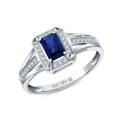 Золотое кольцо с бриллиантами природными и сапфирами выращенными