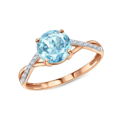 Золотое кольцо с фианитами и топазами природными