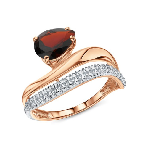 Золотое кольцо с фианитами и гранатами природными