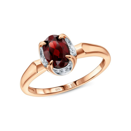 Золотое кольцо с бриллиантами природными и гранатами природными