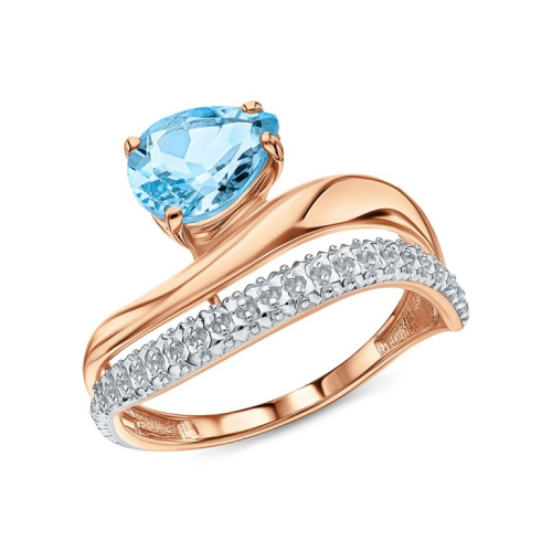 Золотое кольцо с фианитами и топазами природными